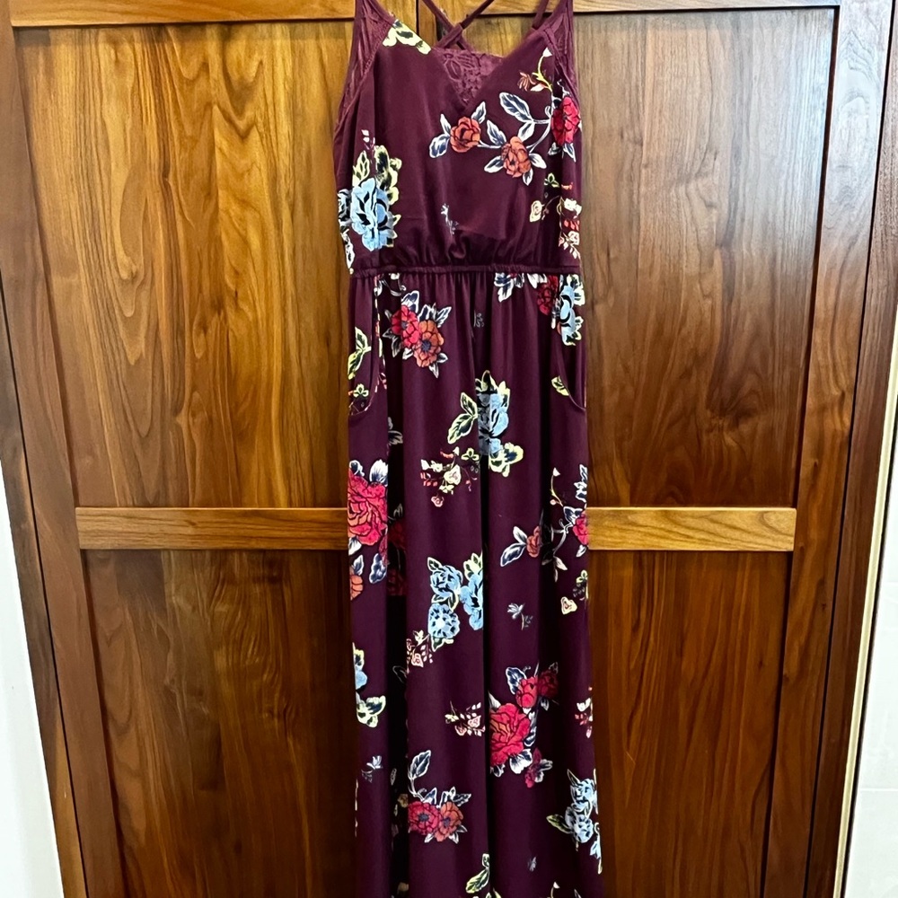 Xhilaration Burgundy Floral Maxi Dress